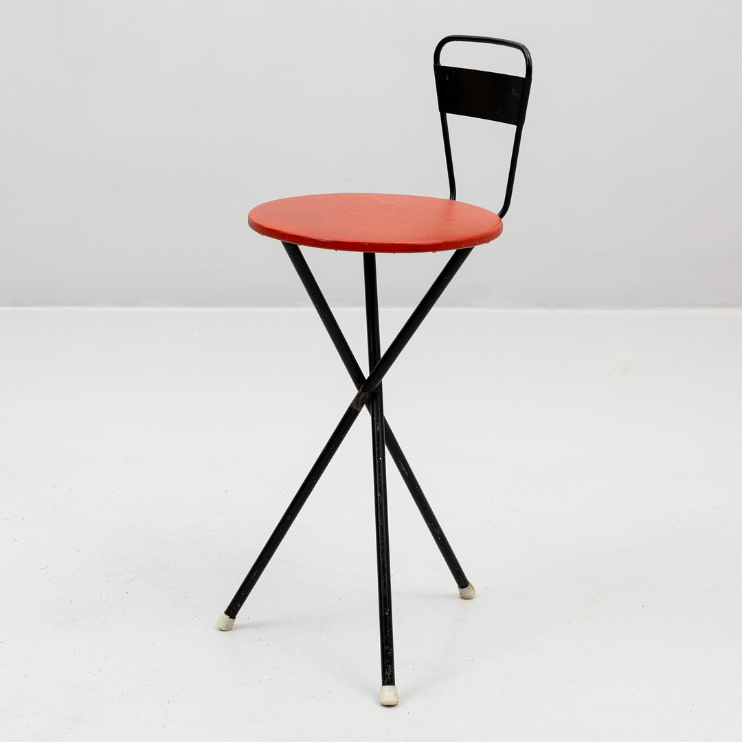 STOL, metall, galonklädd sits, 1950-tal.