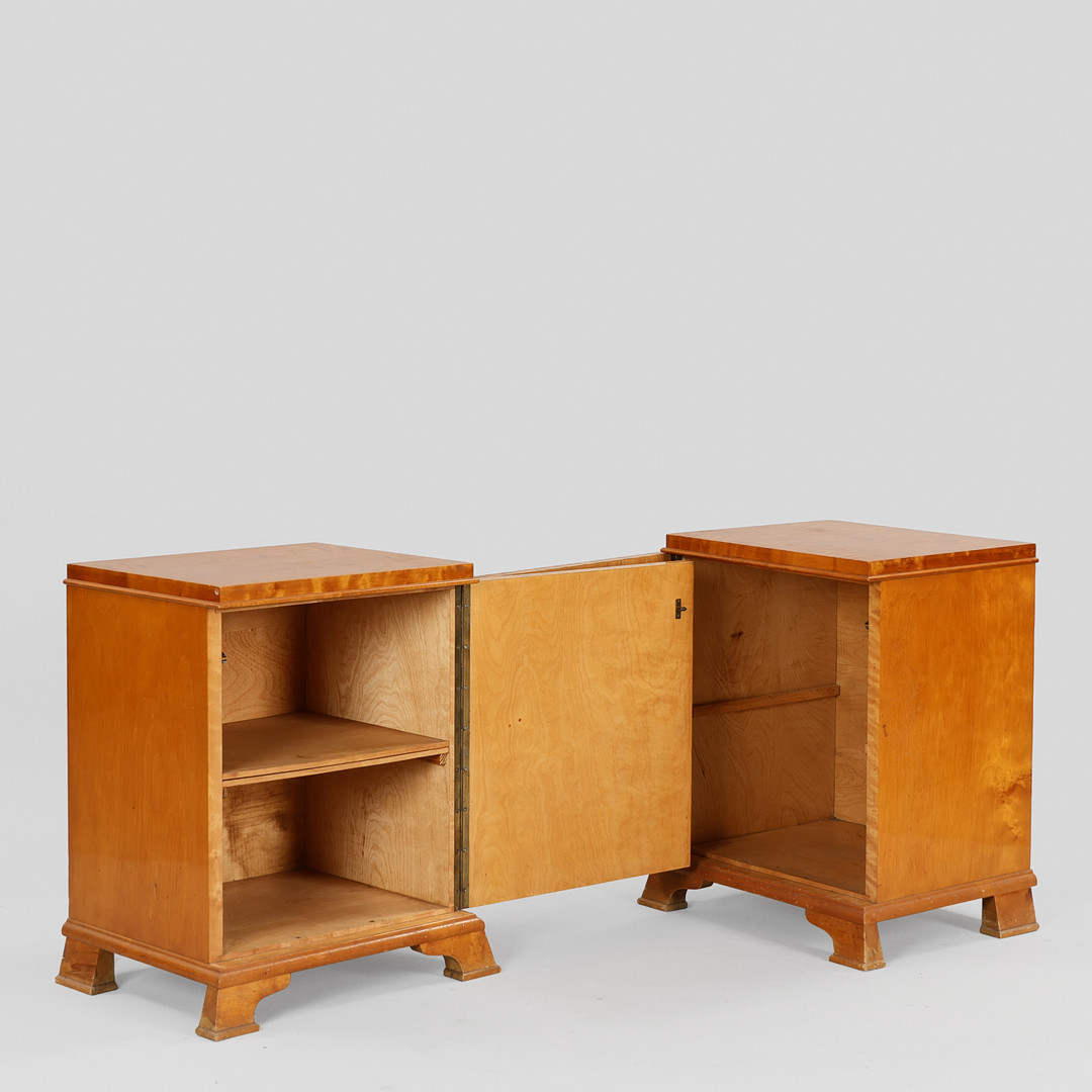 Et par sengeborde, birk og teak, art deco, 1930/40'erne (2).