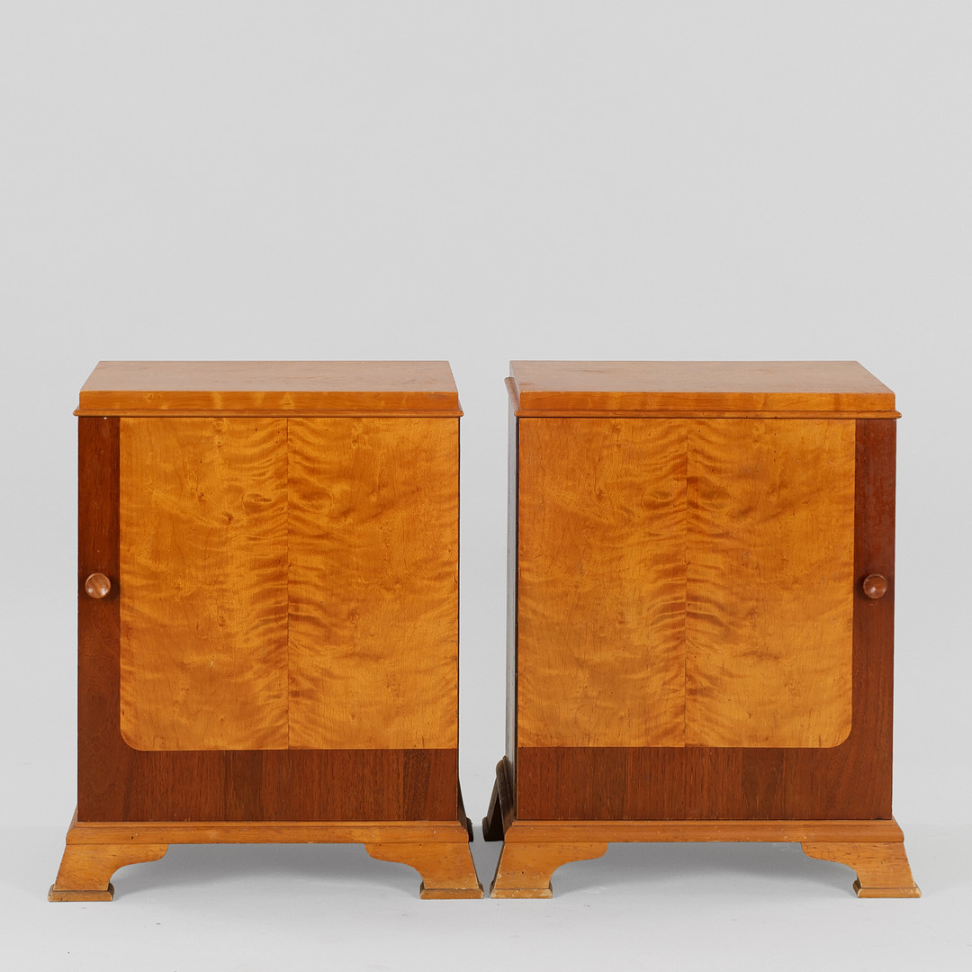 Et par sengeborde, birk og teak, art deco, 1930/40'erne (2).