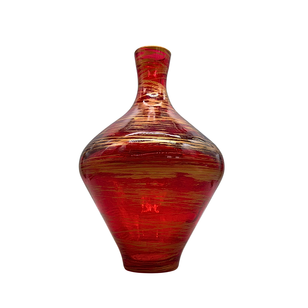 ROTE GLAS VASE "CATALAN" MIT GOLDFARBEN AKZENTEN.
