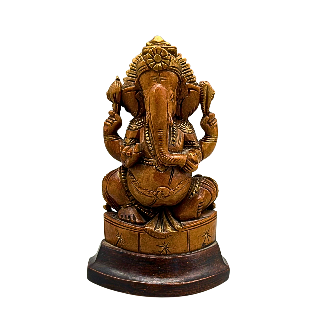 HOLZFIGUR DES HINDUISTISCHEN GOTT GANESHA.