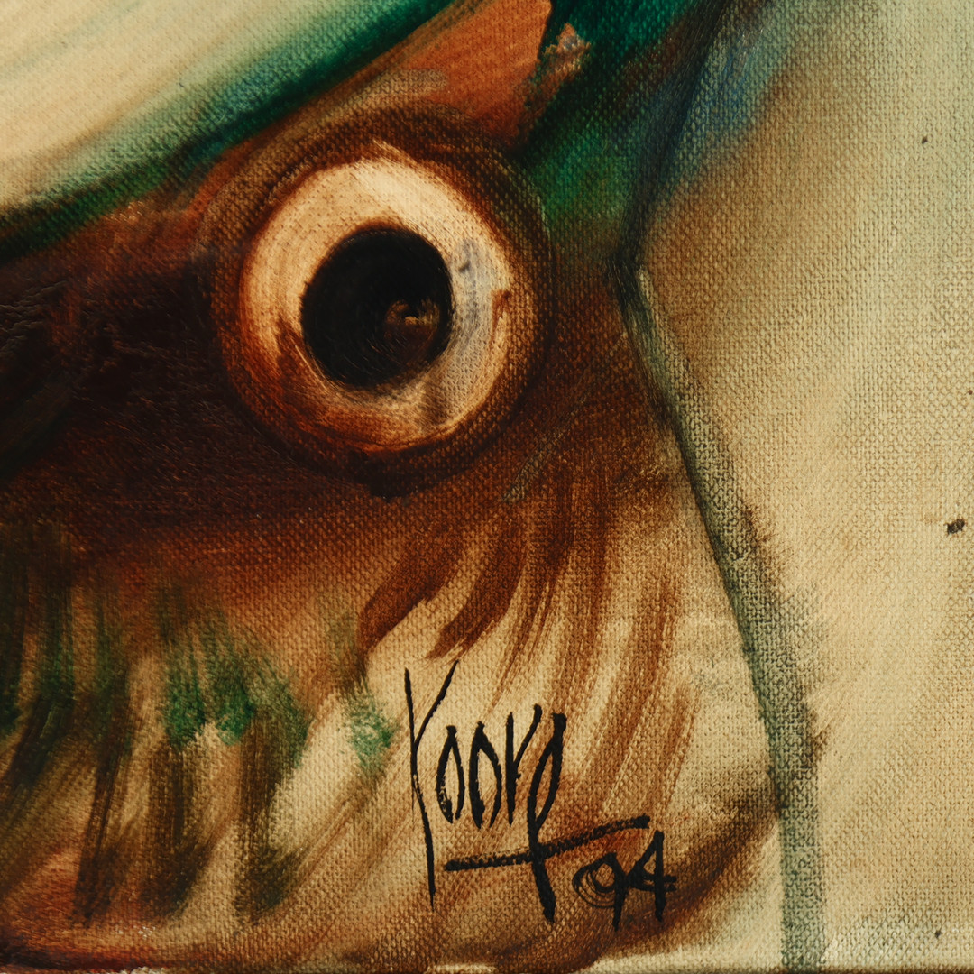 UBEKENDT KUNSTNER. Motiv med fisk, akryl på lærred, signeret og dateret 1994.