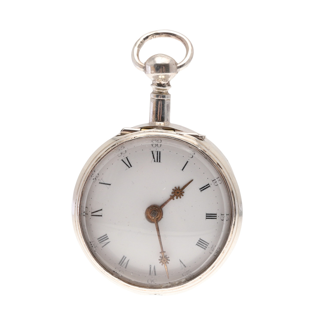 OPEN FACED WHITE METAL CASED POCKET WATCH JAMES COOPER.