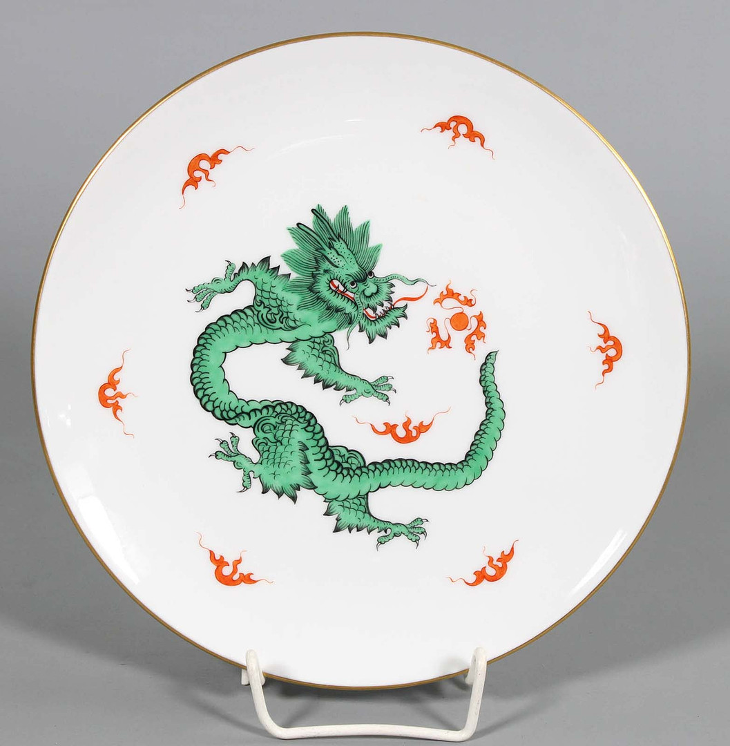 MEISSEN TELLER, Grüne Mingdrache.