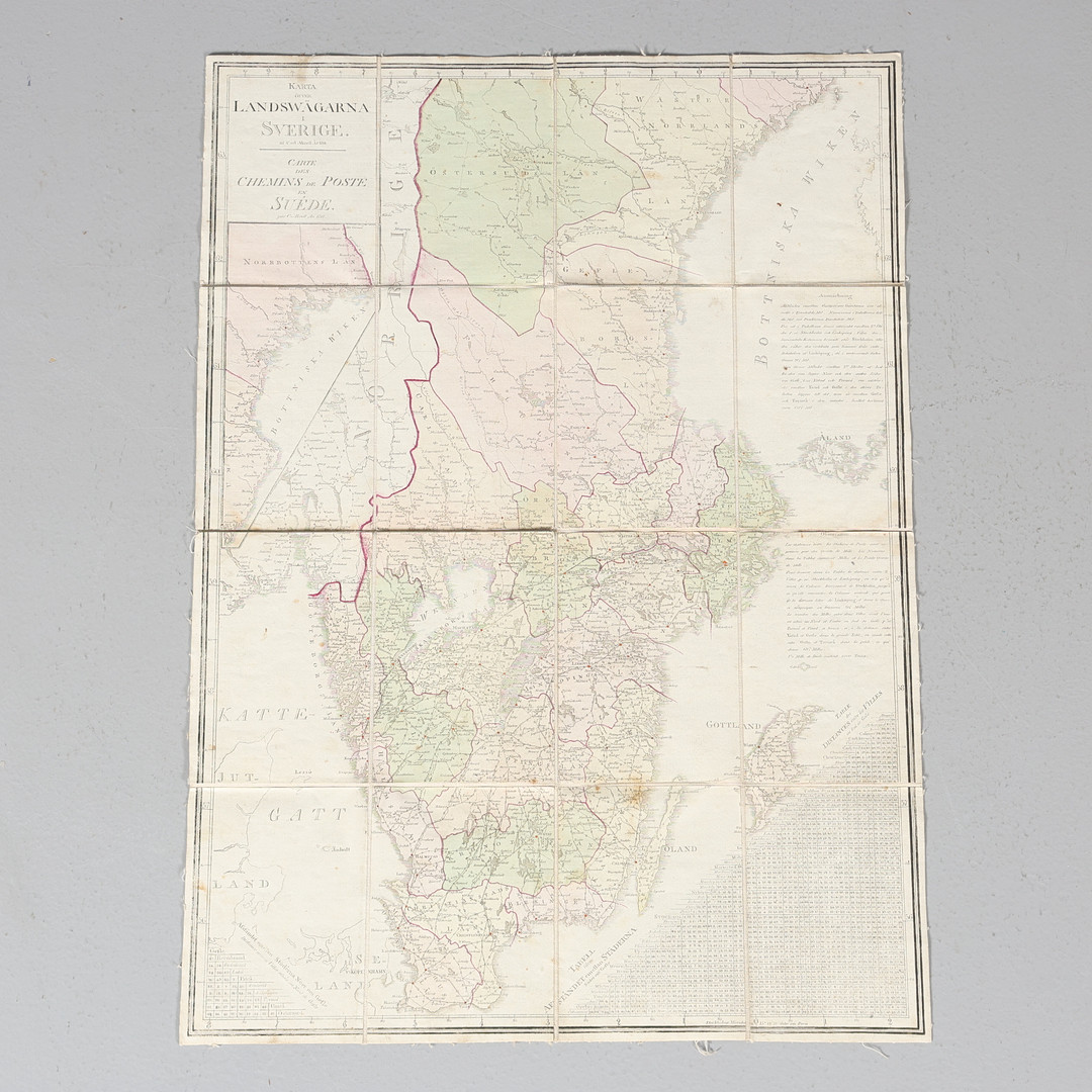 KARTA, Sverige Carl Akrell 1811 "Karta öfver landswägarna i Sverige".