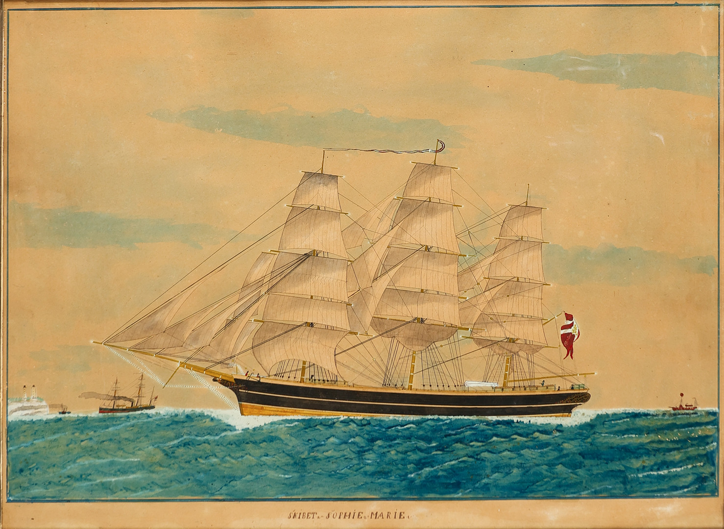 UBEKENDT KUNSTNER. Skibsportræt 'Skibet Sophie Marie', akvarel og gouache på papir, usigneret, ca. 1900.