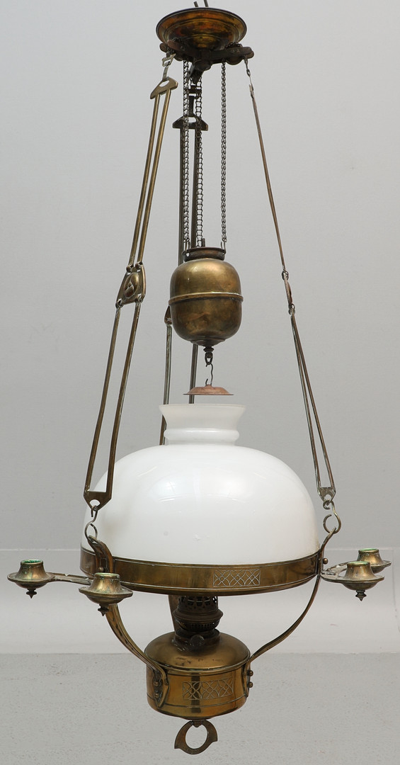 TAKFOTOGENLAMPA, med hissanordning, mässing & glas, jugend, tidigt 1900-tal.