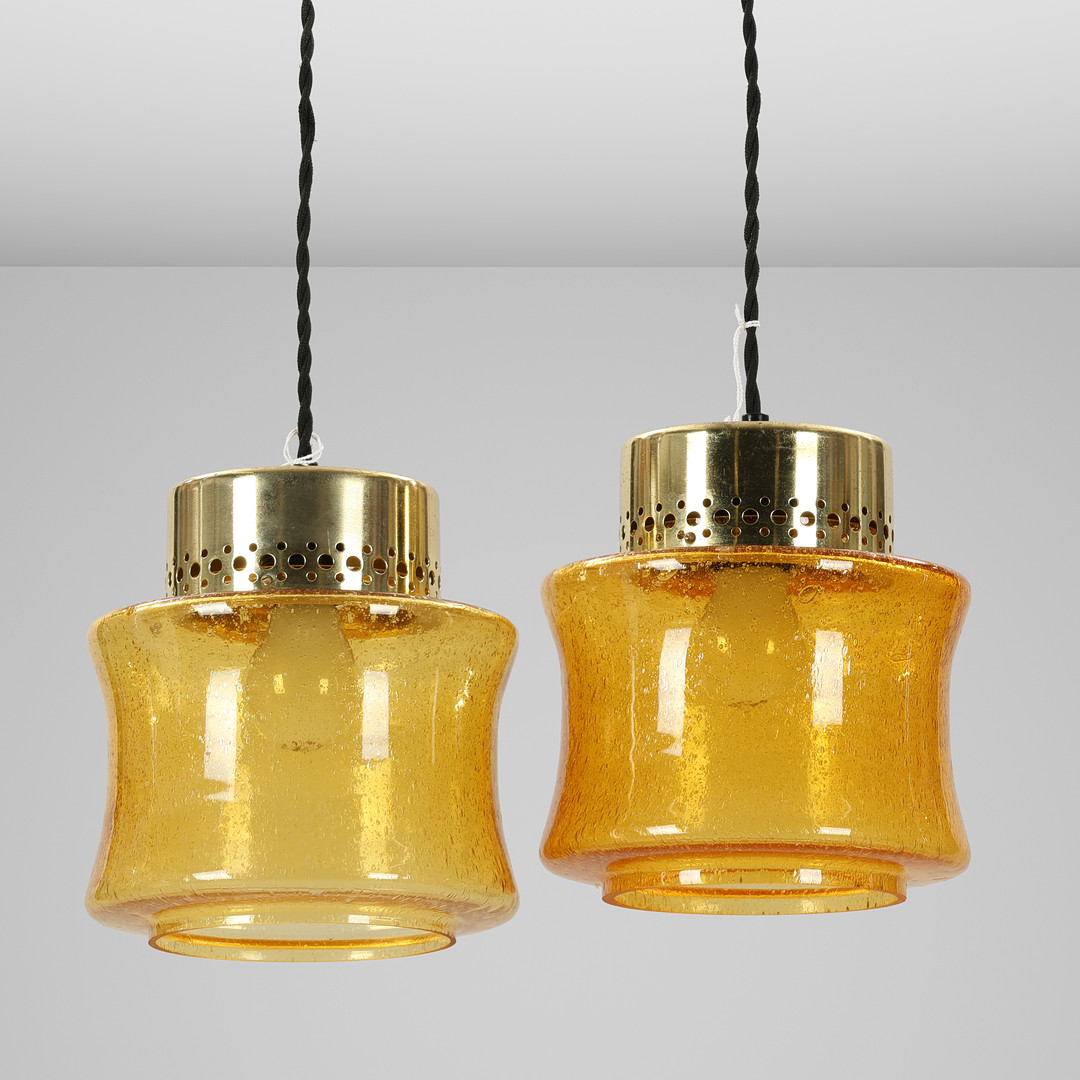 Par pendler af gul glas og messing, 1950-60'erne.