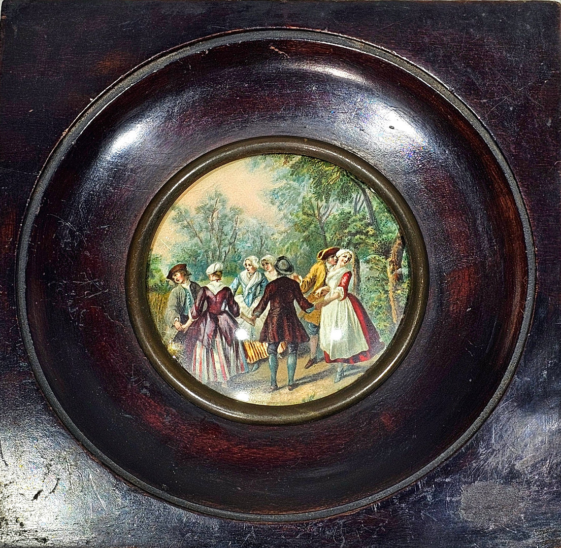 ESCUELA FRANCESA SIGLO XIX. "Escena cotidiana", pintura sobre placa de hueso.