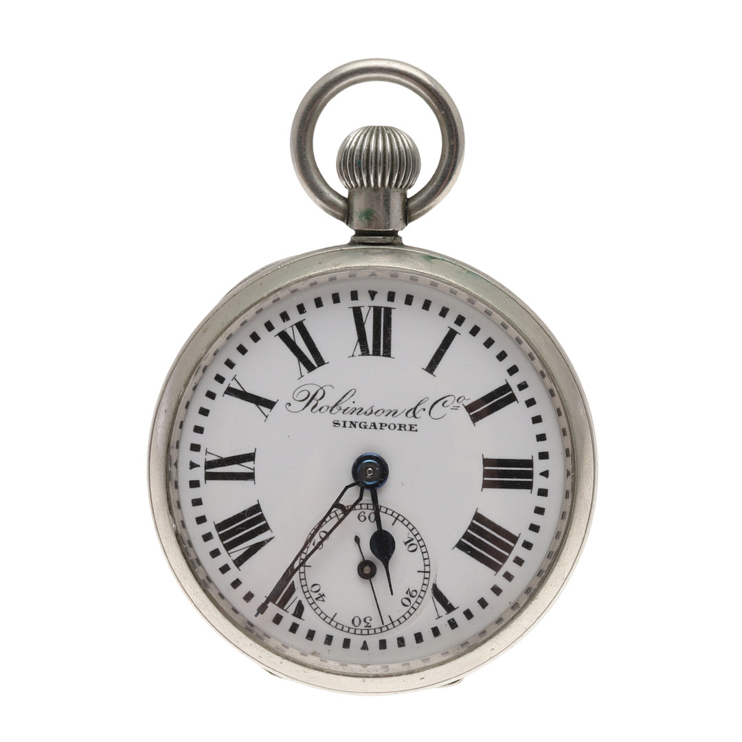 AN OPEN FACED POCKET WATCH BY ROBINSON AND CO., SINGAPORE.
