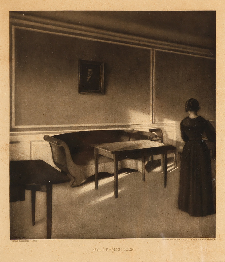 VILHELM HAMMERSHØI (1864-1916). EFTER. Mezzotinte 'Sol i dagligstuen' efter originalen fra 1903, usigneret.
