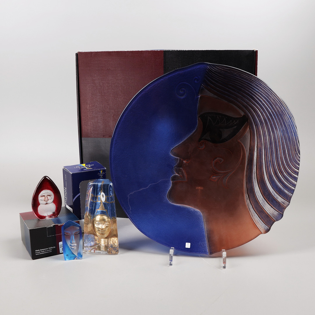 GLASFÖREMÅL, 4 delar, "Athena", Mats Jonasson, Renate Stock, Målerås, Sea Glasbruk.