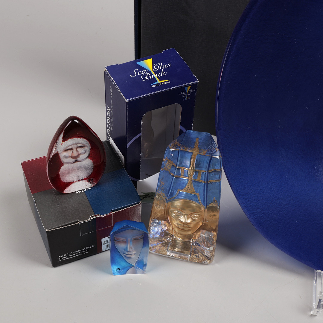 GLASFÖREMÅL, 4 delar, "Athena", Mats Jonasson, Renate Stock, Målerås, Sea Glasbruk.