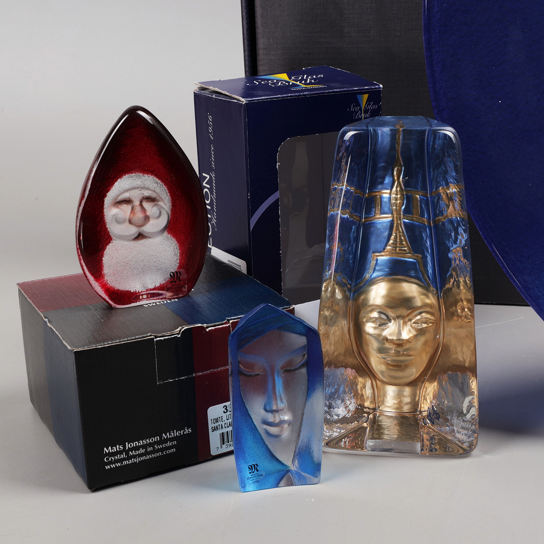 GLASFÖREMÅL, 4 delar, "Athena", Mats Jonasson, Renate Stock, Målerås, Sea Glasbruk.
