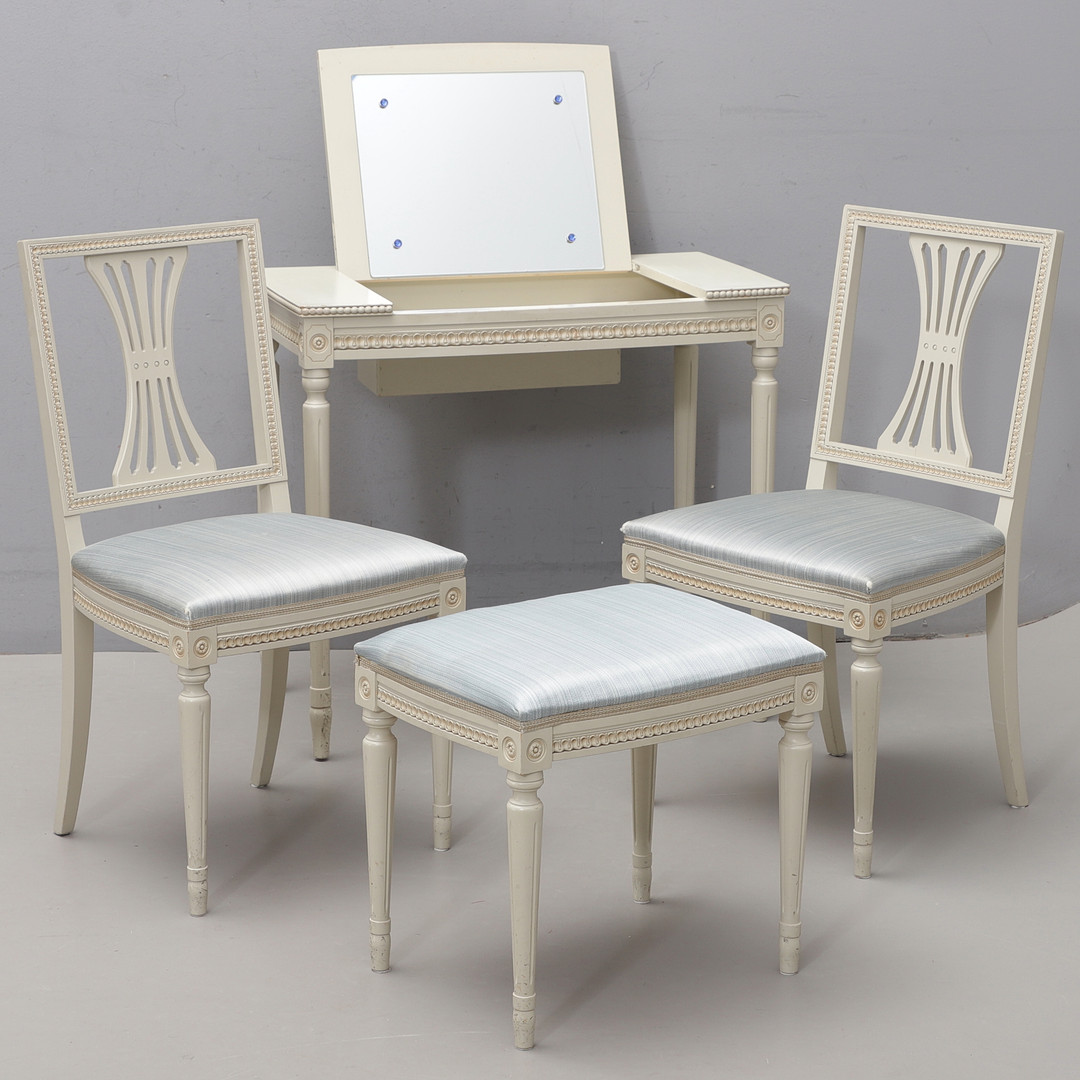SMINKBORD, STOLAR, PALL, 4 delar, Gustaviansk stil, 1900-talets mitt/andra hälft.