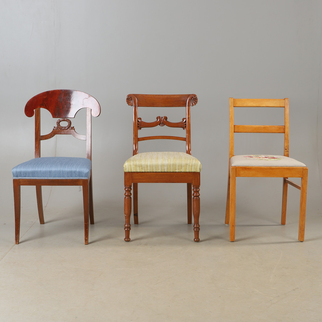 STOLAR, 6 stycken, mahogny, björk m.m, 1900-tal.