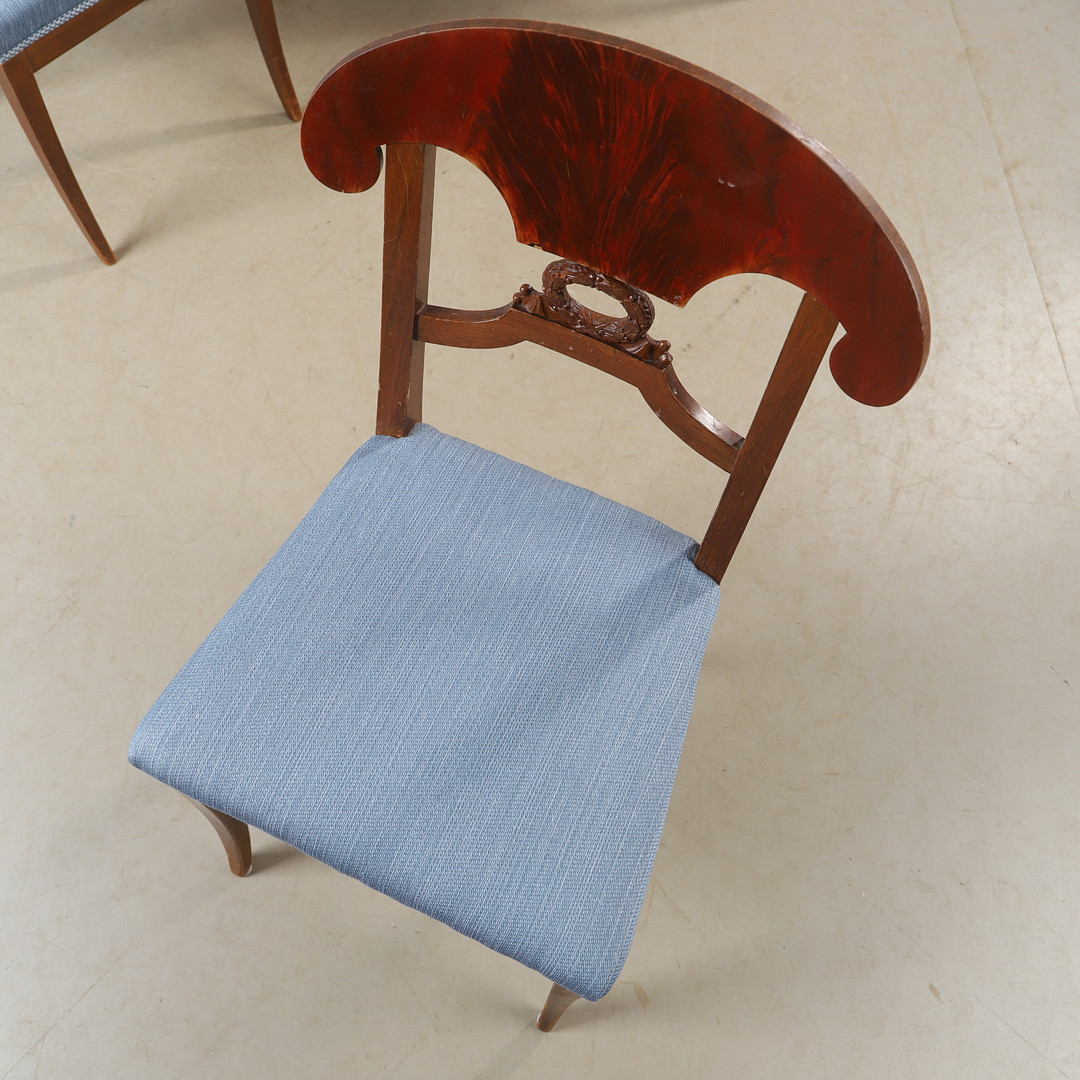 STOLAR, 6 stycken, mahogny, björk m.m, 1900-tal.