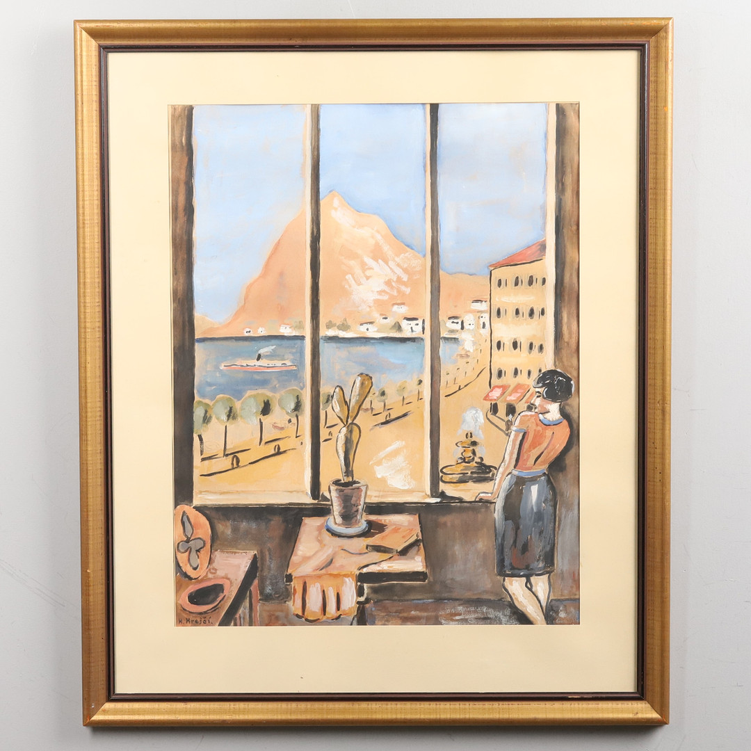 KAREL KREJCI (1889-1942). Gouache, "Fönstervy", signerad.