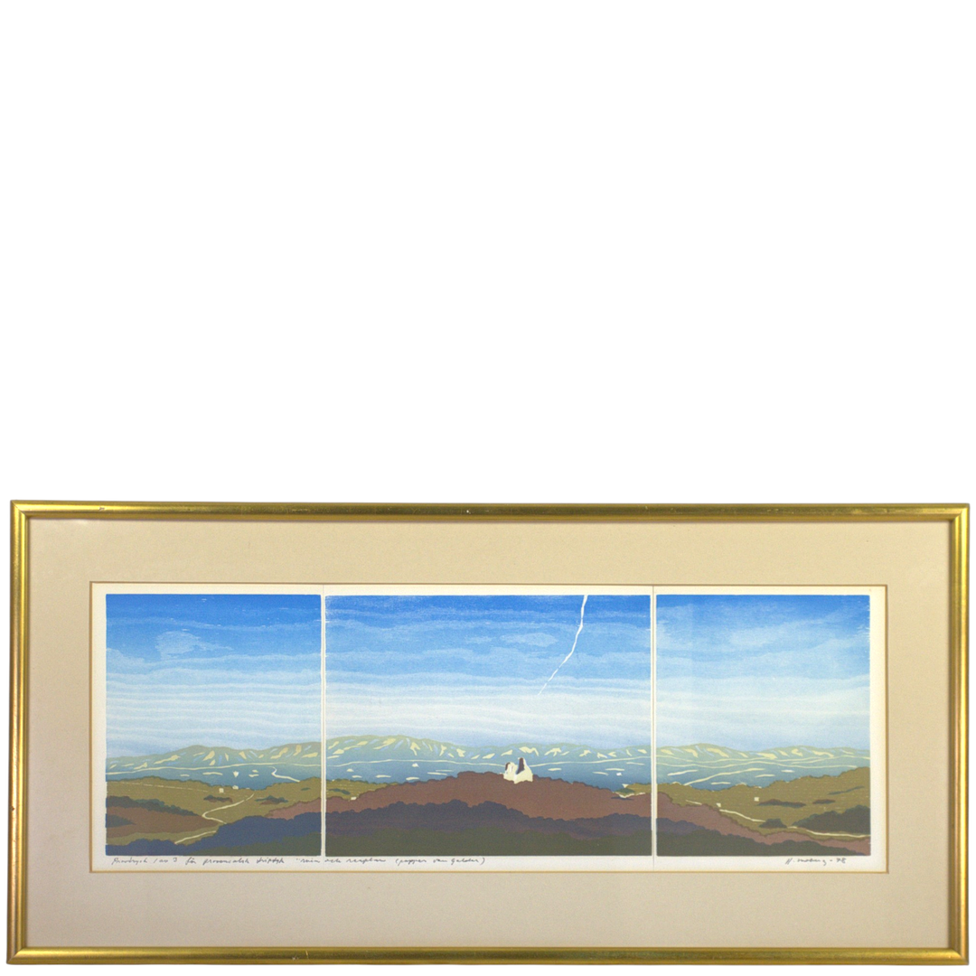 HARRY MOBERG. Triptyk, provtryck 1 av 3, landskap, signerad, -78.