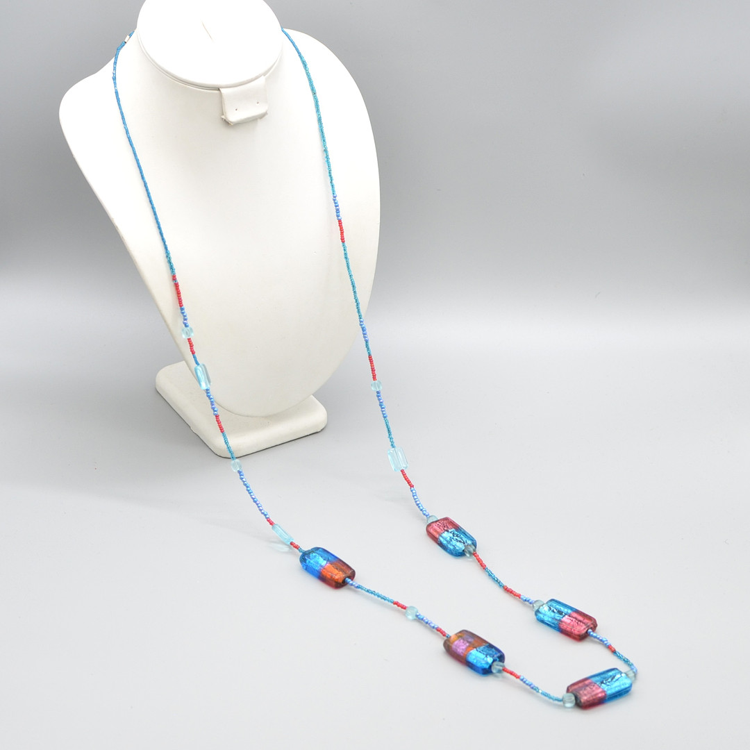 MURANO DESIGNERCOLLIER, STUDIOGLAS, SILBERPLATZFOLIE, INCALMO, ITALIEN, UM 1950.
