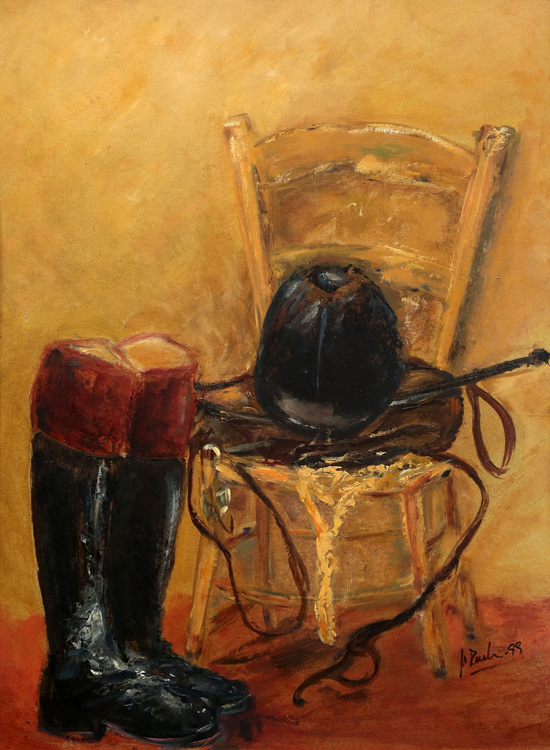 SPANISH SCHOOL, 20TH CENTURY. Still life with a chair and riding boots.