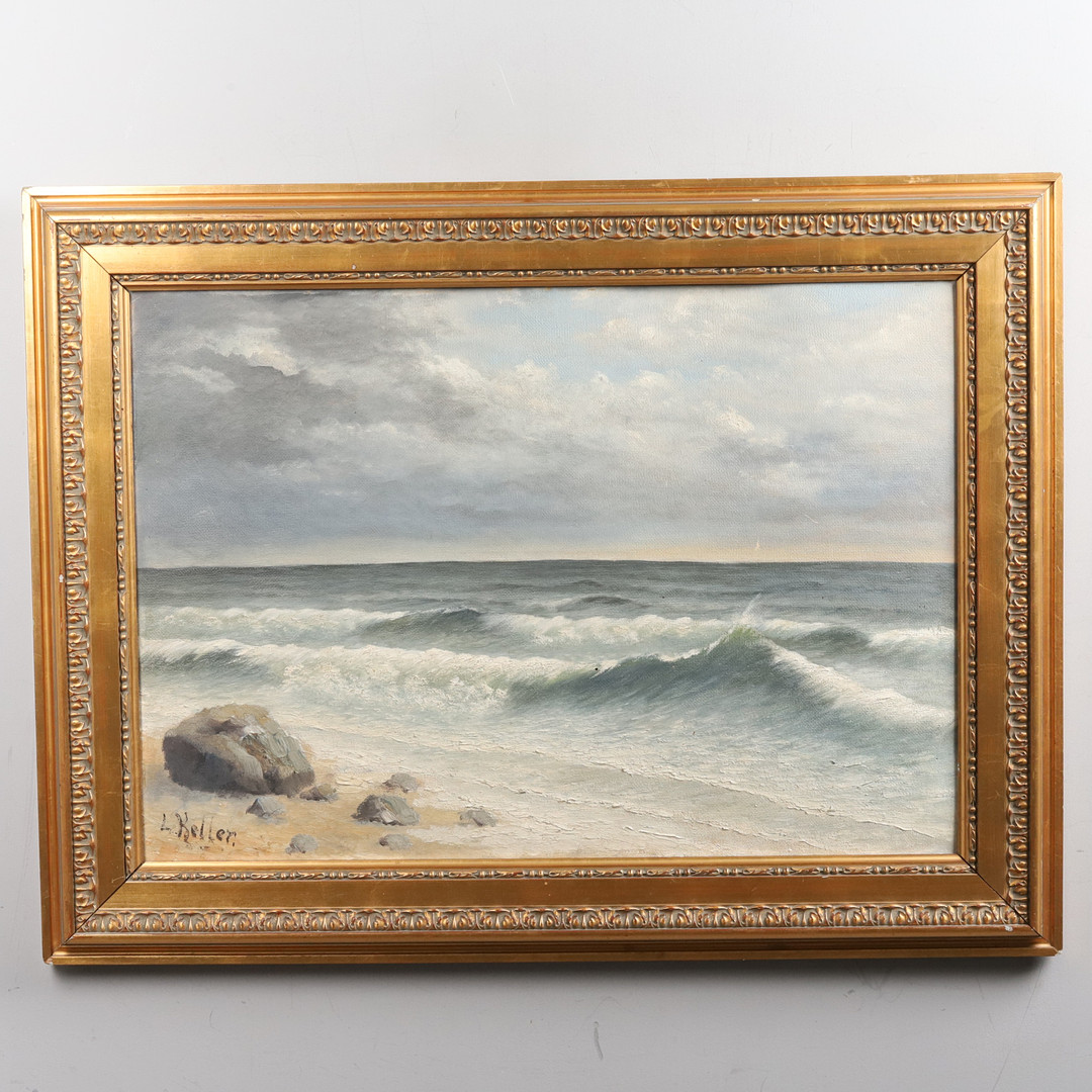 LUDWIG KELLER (1865-1925). Olja på pannå, "Kustvy", signerad L. Keller, omkring sekelskiftet 18/1900.