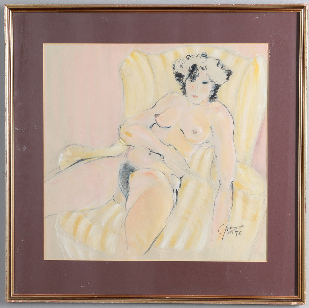 ATTRIBUTED TO JEAN DE KEERSMAEKER (20TH CENTURY). SEATED NUDE IN A YELLOW CHAIR.