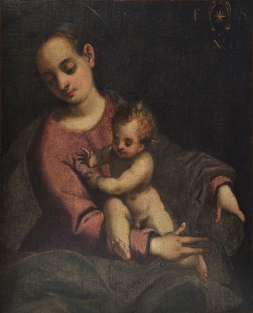 JACOPO ROBUSTI "TINTORETTO". SU CÍRCULO. "Virgen con niño" Siglo XVI. Óleo sobre lienzo.