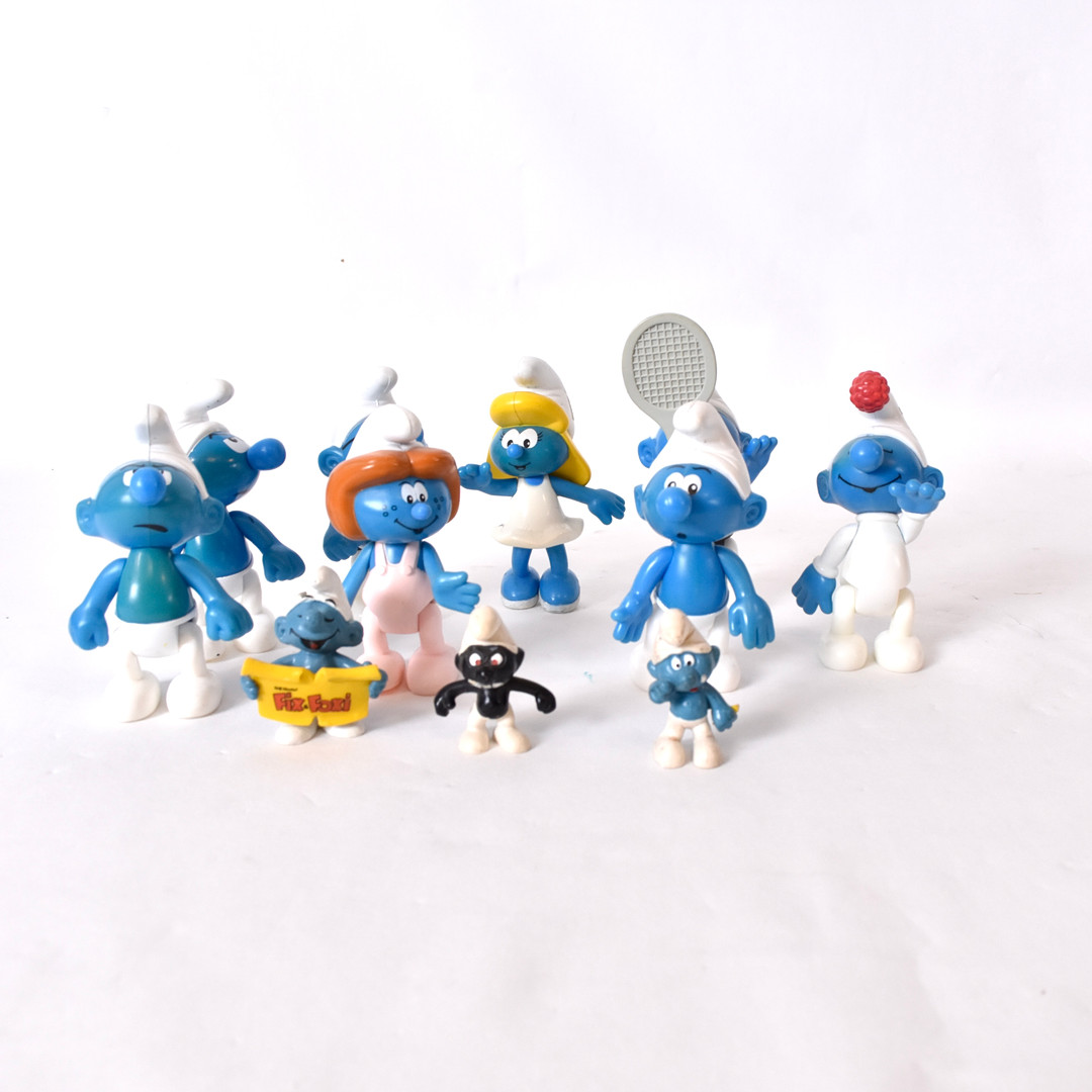 SMURFAR, 11-stycken, plast, 1900-tal.