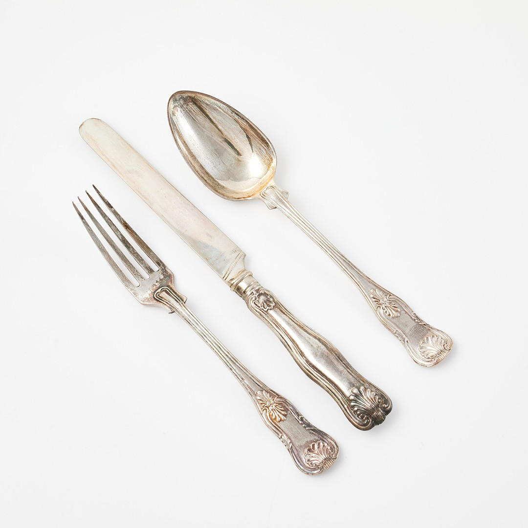 RESEBESTICK, 3 dlr., silver, CFC (Carl Fredrik Carlman 1857-1889), Stockholm 1872, Snäckmodell, totalvikt ink kniv med silverblad ca 128 g.