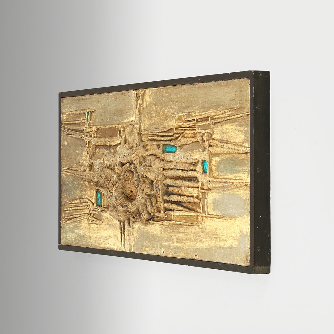 UBEKENDT KUNSTNER. Komposition i relief, mixed media på plade, signeret og dateret 19711.