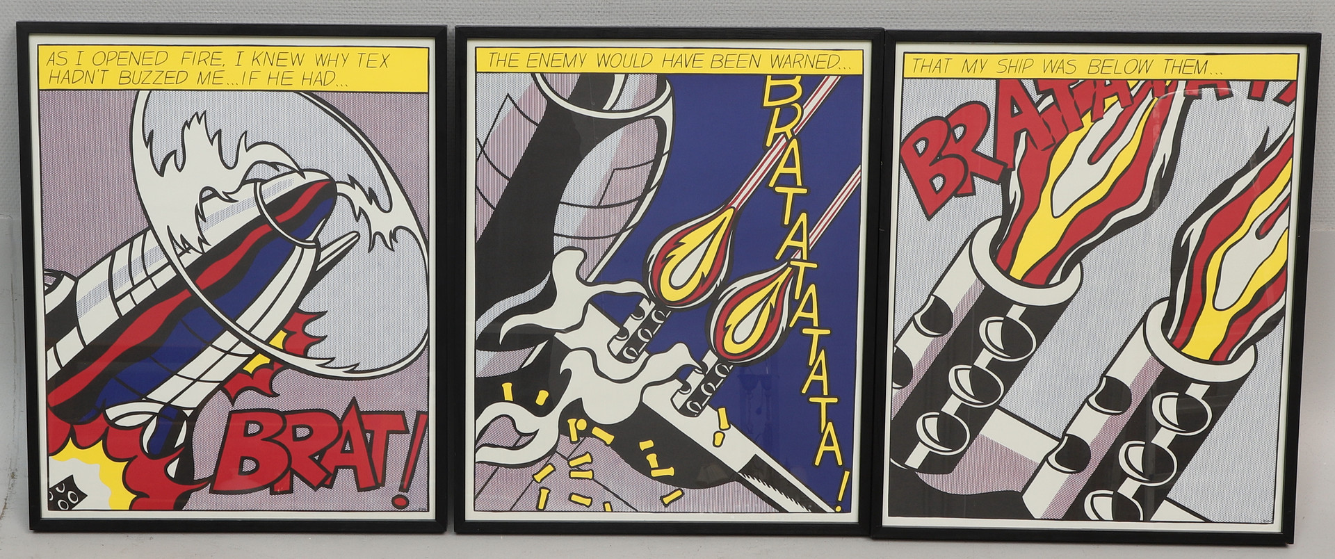 ROY LICHTENSTEIN. Efter, Offsettryck, 3 st, "As I Opened Fire", USA, 1900-tal.