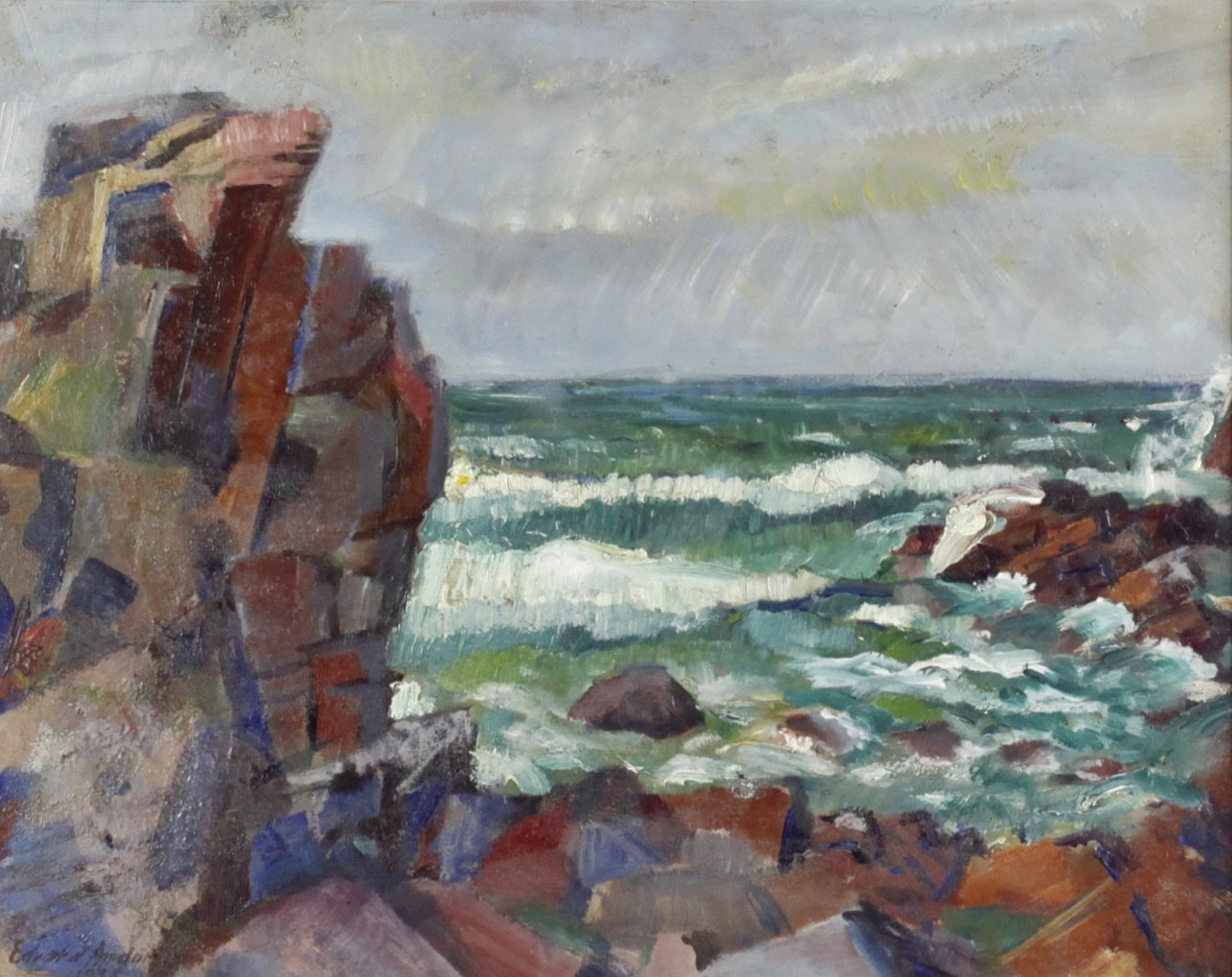 EDVARD ANDERSSON. Olja på pannå, motiv troligen Kullaberg, signerad, 1938.