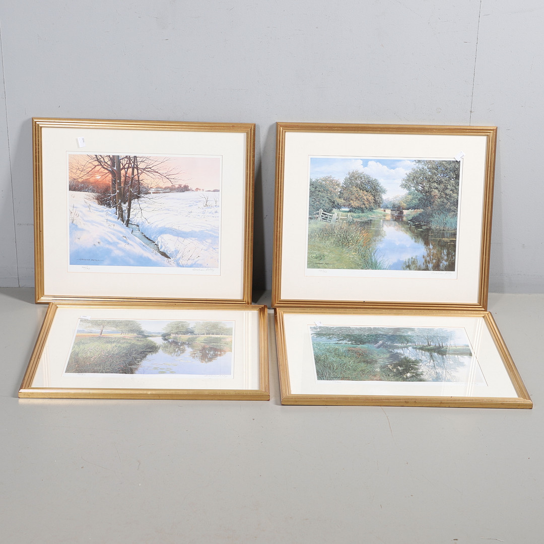 GRAHAM PETLEY. RIVER SCENE WITH LOCK AND THREE OTHERS.