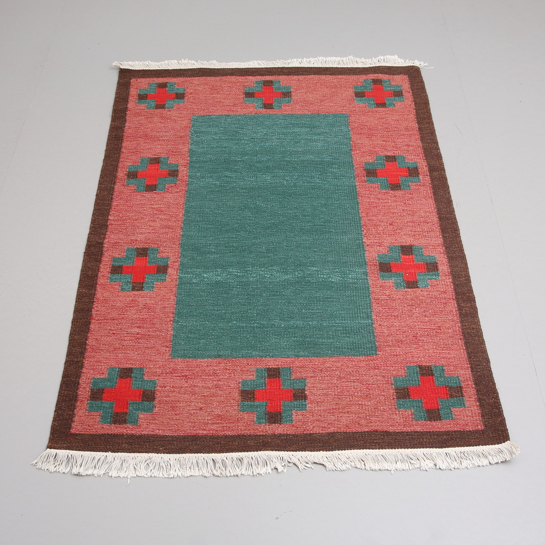 RÖLAKANMATTA, grön/röd/brun, 195 x 140 cm.