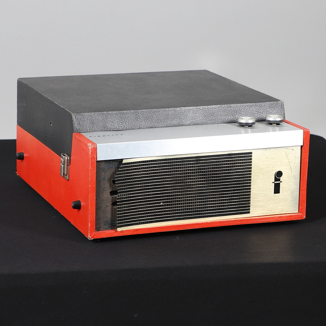VINTAGE FIDELITY PORTABLE FOUR-SPEED RECORD PLAYER.