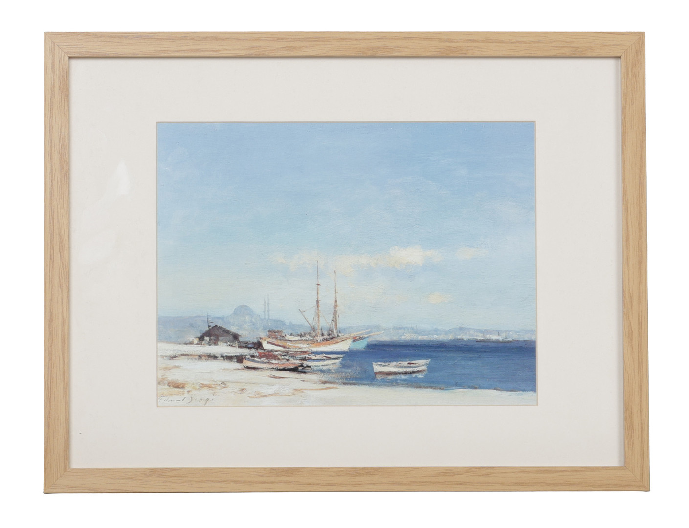 AFTER EDWARD SEAGO, MOORED BOATS, COLOURED PRINT.
