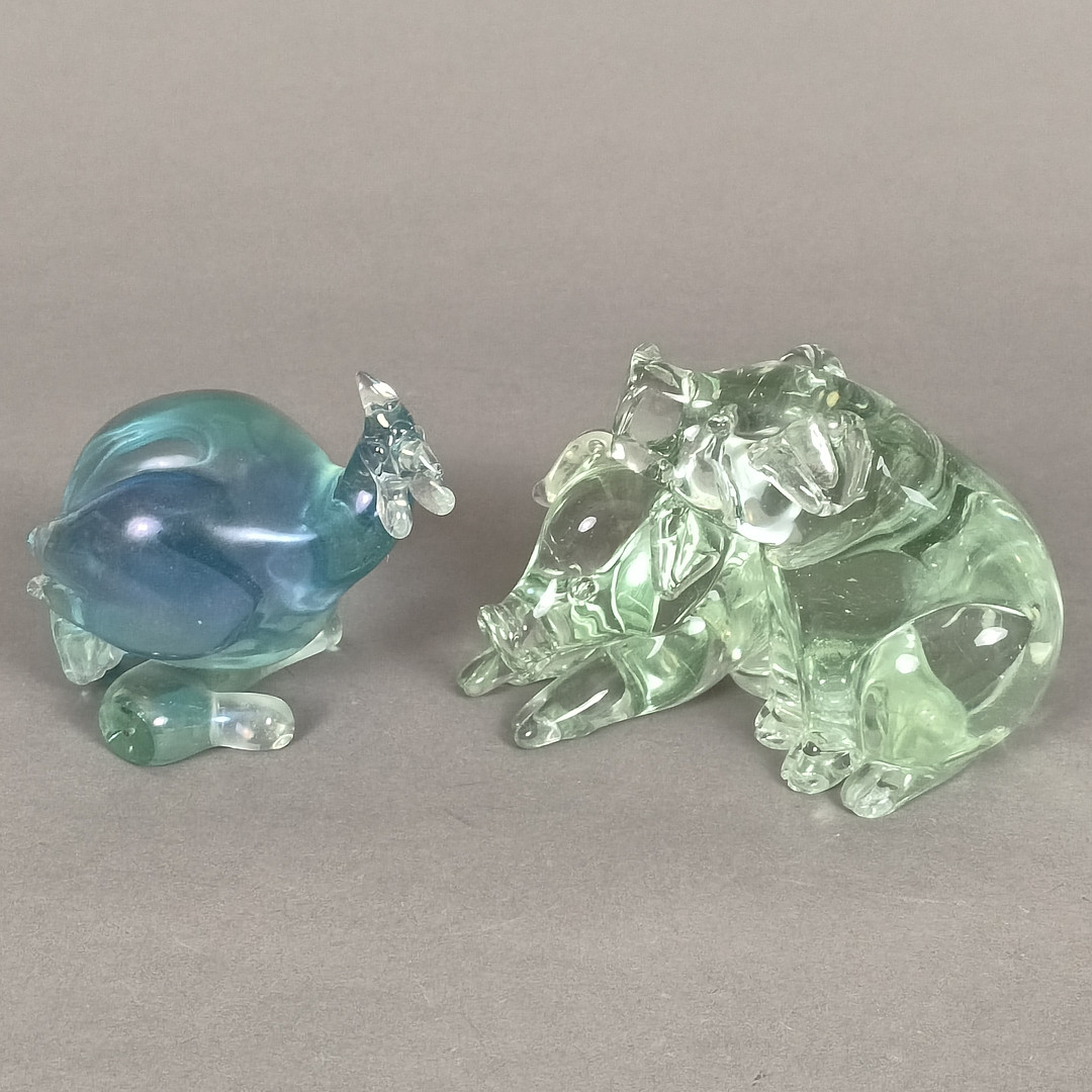 ZWEI GLASFIGUREN "TRUTHAHN" UND "SCHWEINEPAAR" - WOHL MURANO, 20. JH.