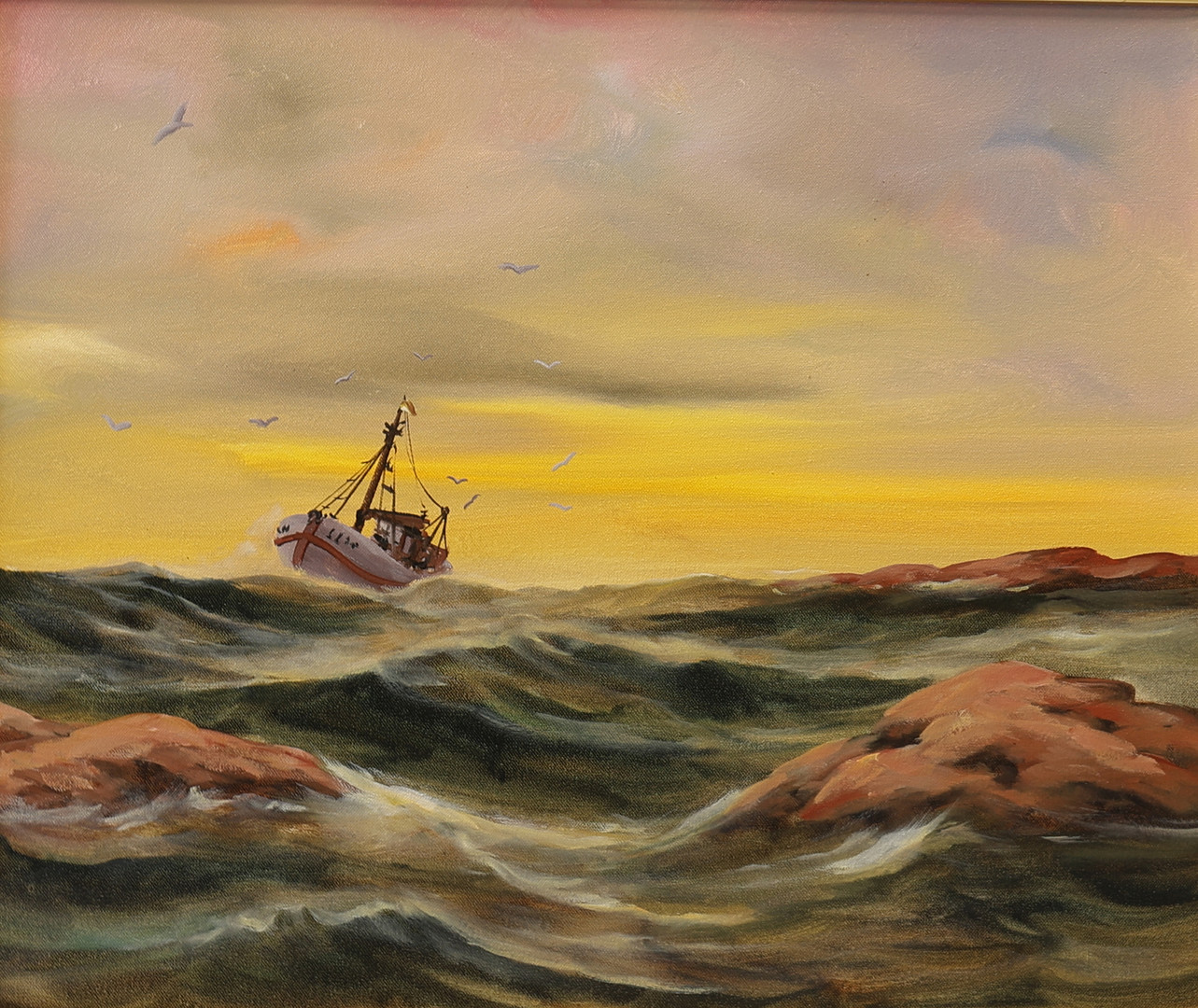 GUNNAR VALENTIN. Fiskebåt, olja på duk, osignerad.
