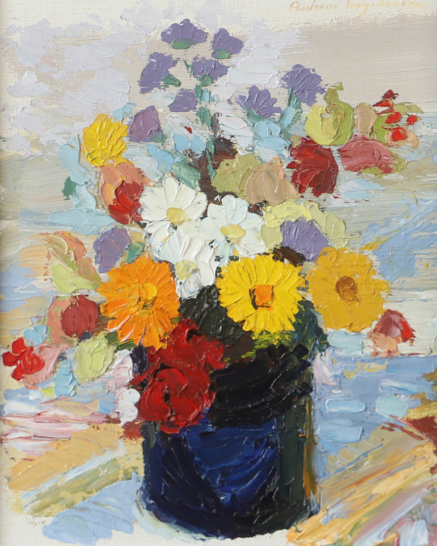 RICHARD INGELSSON. Blomsterstilleben, olja på pannå, signerad.