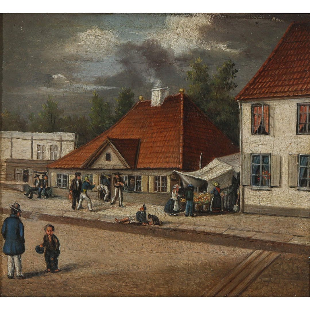 Dansk guldaldermaler, parti fra "Brokkens Bod", olie på lærred, 1800-tallets første halvdel.