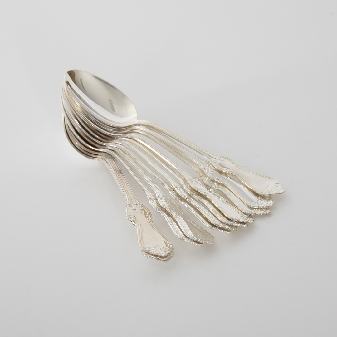 DESSERTSKEDAR, 12 st, "Olga", Silver, GAB, 1970-tal.
