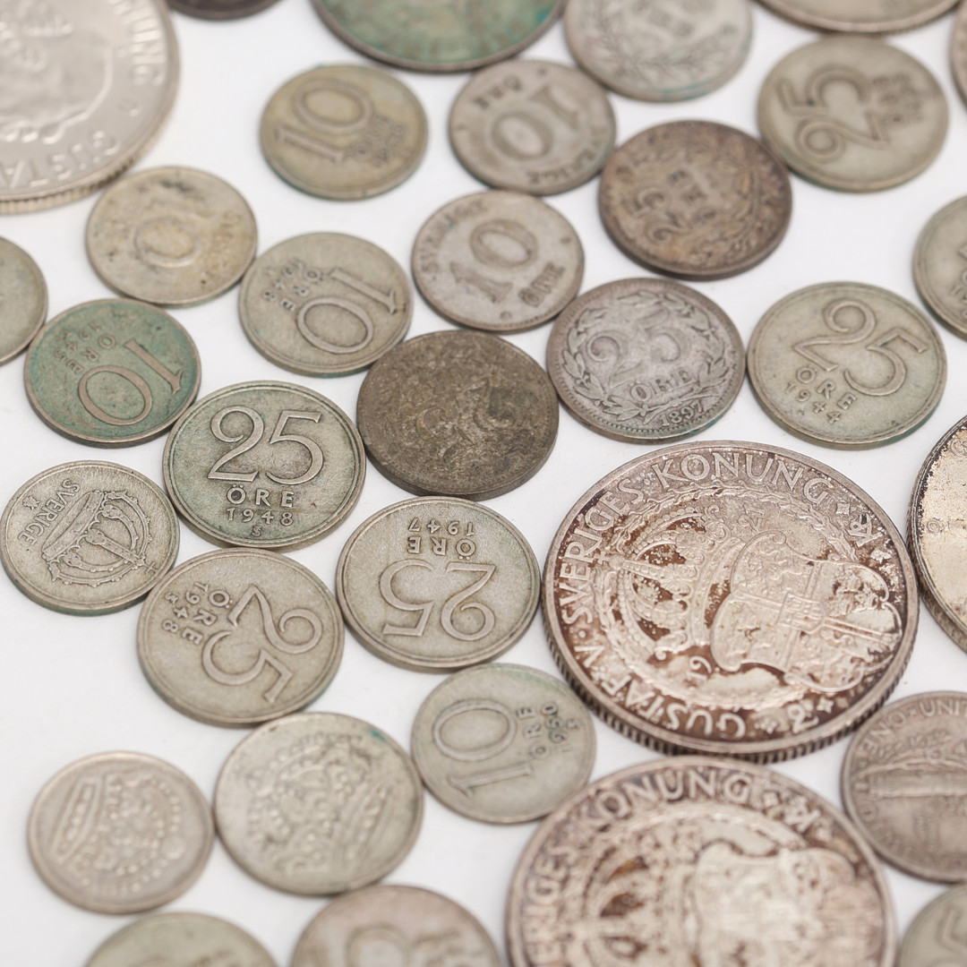 SILVERMYNT, 54 st, finvikt 180 gram, mestadels sverige, 1800/1900-tal.