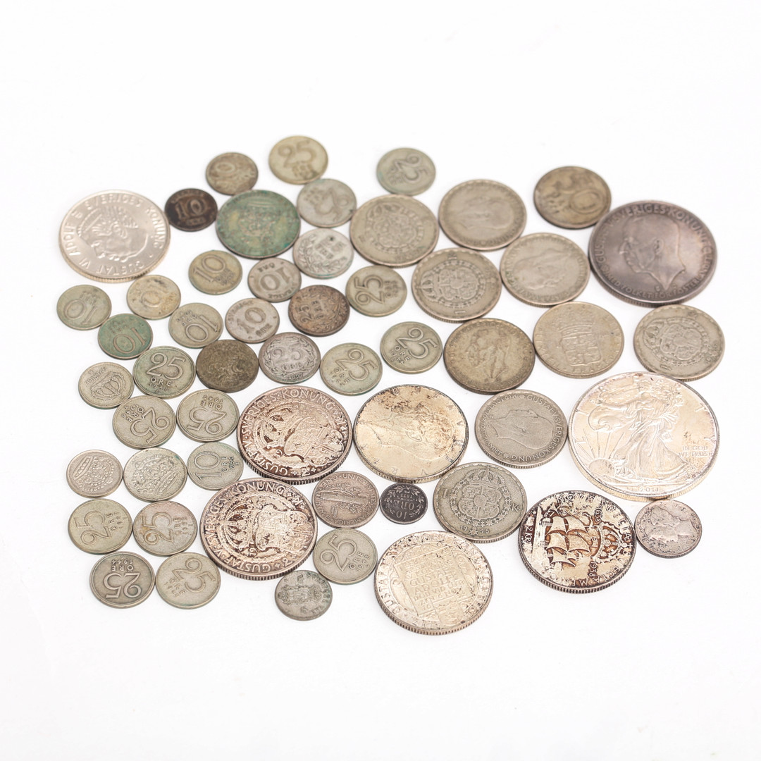 SILVERMYNT, 54 st, finvikt 180 gram, mestadels sverige, 1800/1900-tal.