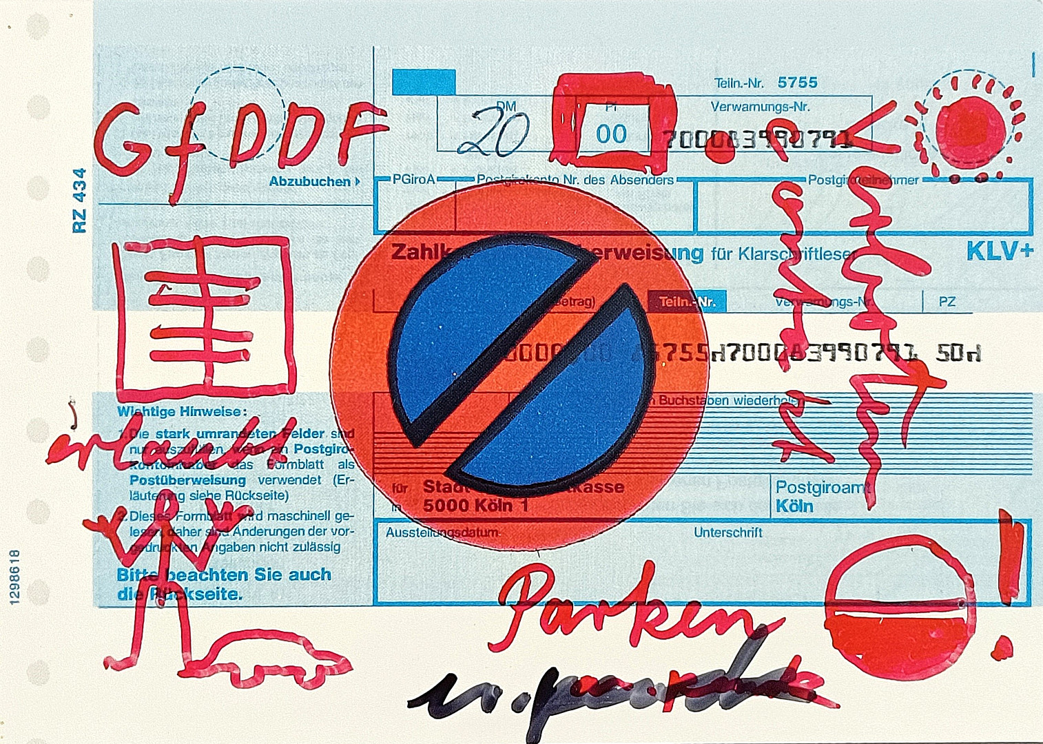 PENCK, A.R. "Verboten - Erlaubt" (1988), handsignierte Kunstpostkarte, (Multiple).