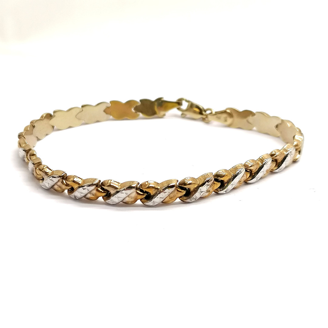 9CT YELLOW /WHITE GOLD FANCY LINK BRACELET.