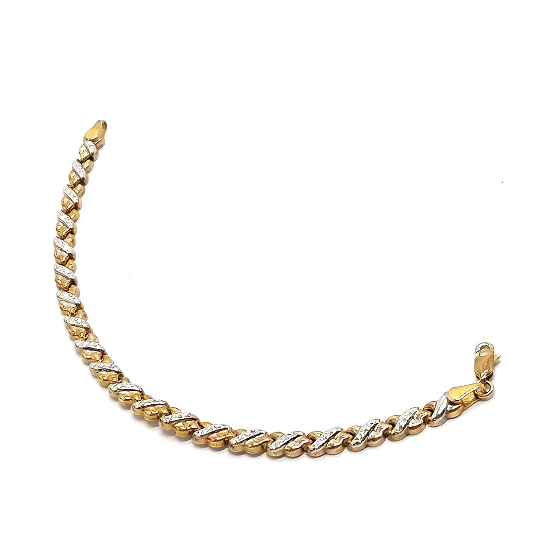 9CT YELLOW /WHITE GOLD FANCY LINK BRACELET.
