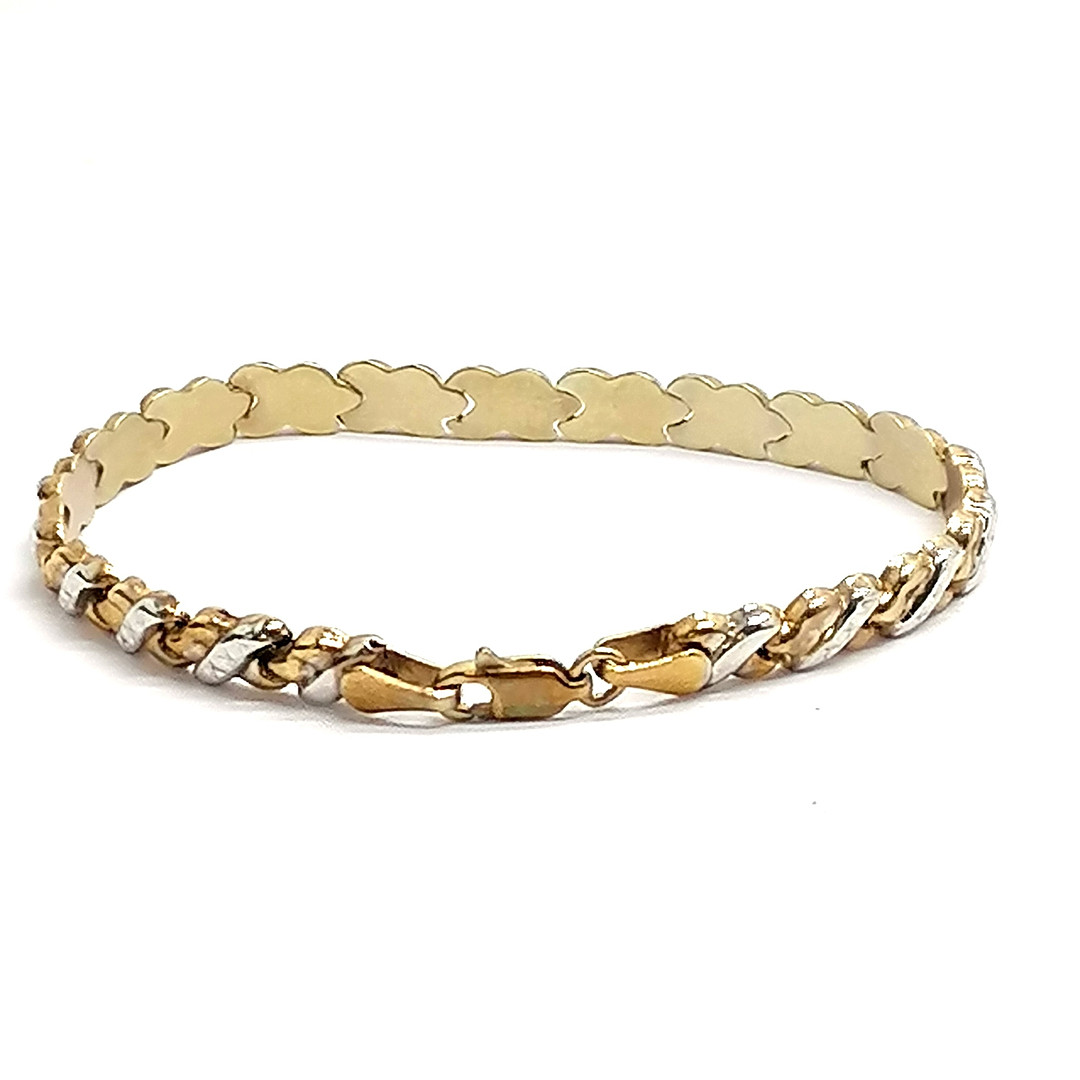 9CT YELLOW /WHITE GOLD FANCY LINK BRACELET.