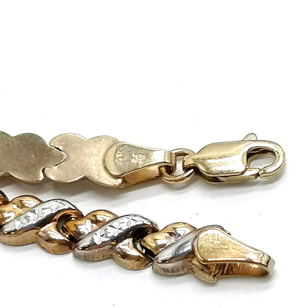 9CT YELLOW /WHITE GOLD FANCY LINK BRACELET.