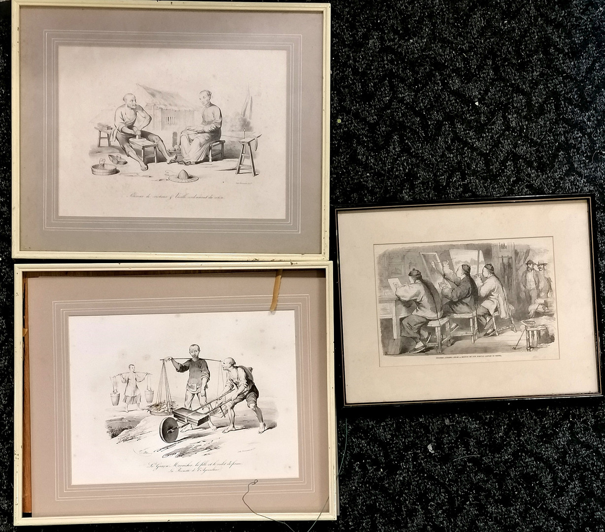 2x c.1820 FRENCH LITHOGRAPHS ORIENTAL TRADES T/W PRINT OF CHINESE ARTISTS.